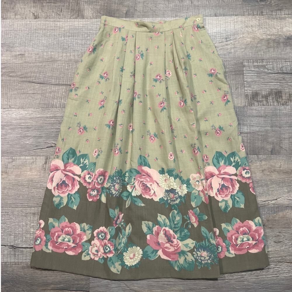 Nell Flowers Floral Rose Print Midi Skirt Size 6 High Rise Forest Fairy Cottage